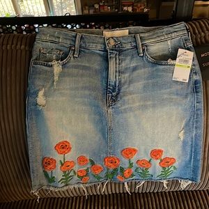 MOTHER superior frayed hem embroidered skirt size 30 nwt